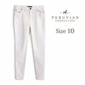 Peruvian Connection White Velveteen Pants Women's Size 10 Made USA Stretch Twill